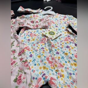 NWT LITTLE ME Fox Floral Print Footie & Headband Set